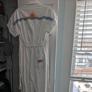 Soludos White Embroidered Ankle Jumpsuit with Sun & Wave Details